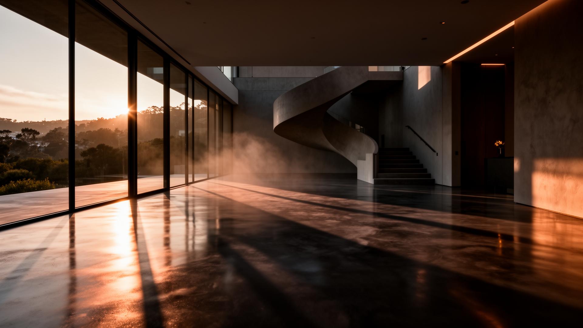 Luxury polished concrete surface in a modern California estate